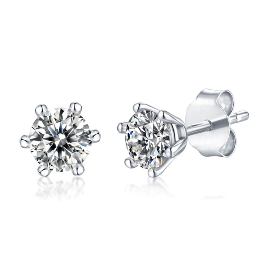 Women stella valentino Jewelry | Sv Sterling Silver With 1Ctw Lab Created Moissanite Round Solitaire Stud Earrings White