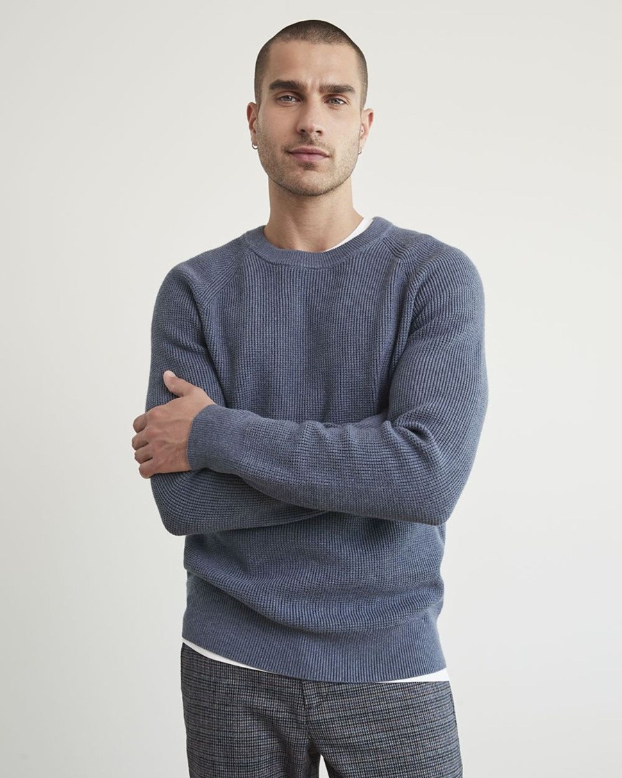 Men r.w. & co. Sweaters & Cardigans | Long-Sleeve Crew-Neck Waffled Sweater Htr Vintage Indigo