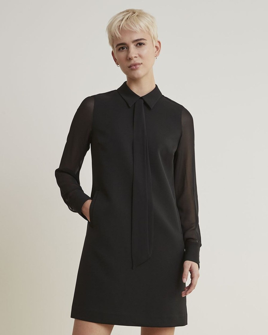 Women r.w. & co. Dresses & Jumpsuits | Long-Sleeve Straight Dress With Shirt Collar Black