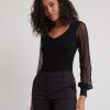 Women r.w. & co. Tops | Long-Puffy-Sleeve Sweater With Sweetheart Neckline Black