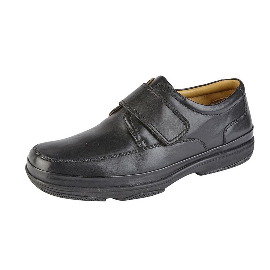 Men roamers Shoes | Roamers - Mens Leather Wide Fit Touch Fastening Casual Shoes Black