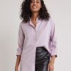 Women r.w. & co. Blouses & Shirts | Long-Sleeve Buttoned-Down Brushed Twill Blouse Heather Blooming Lavender