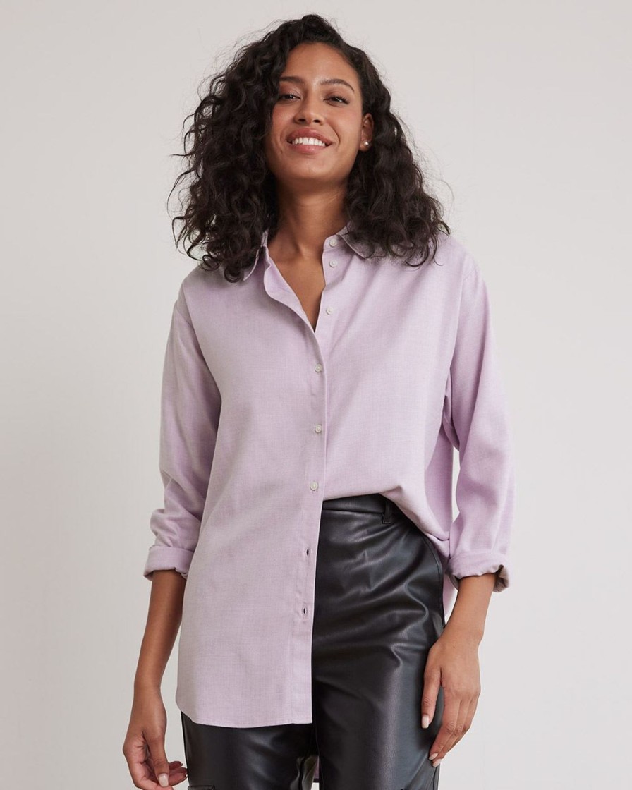 Women r.w. & co. Blouses & Shirts | Long-Sleeve Buttoned-Down Brushed Twill Blouse Heather Blooming Lavender