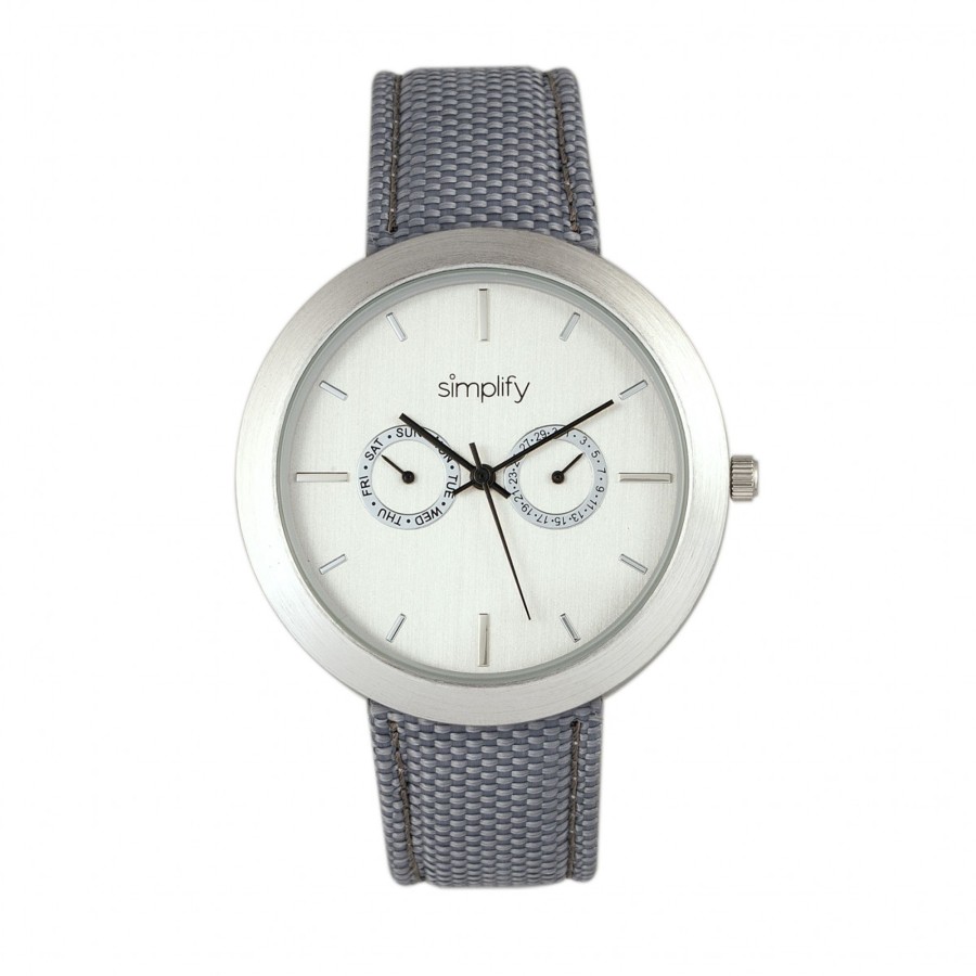 Women simplify Watches | Simplify - The 6100 Canvas-Overlaid Strap Watch W/ Day/Date - White/Black Light Grey