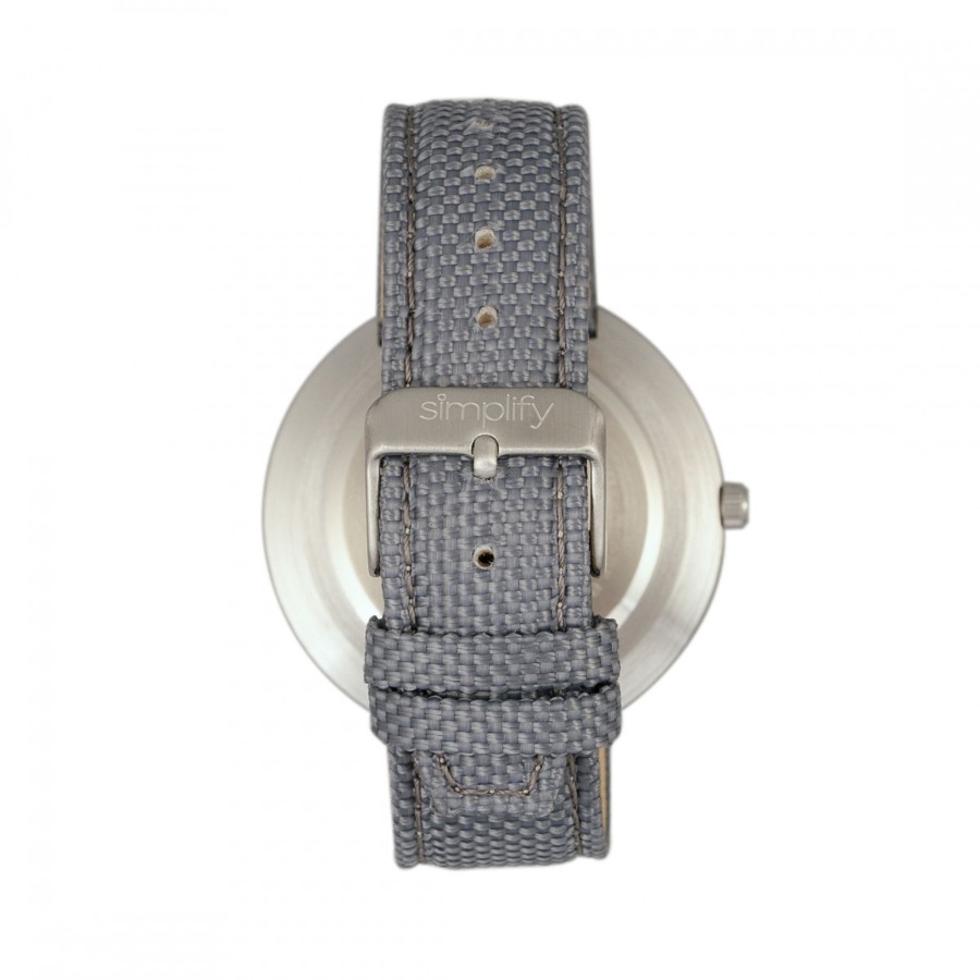 Women simplify Watches | Simplify - The 6100 Canvas-Overlaid Strap Watch W/ Day/Date - White/Black Light Grey