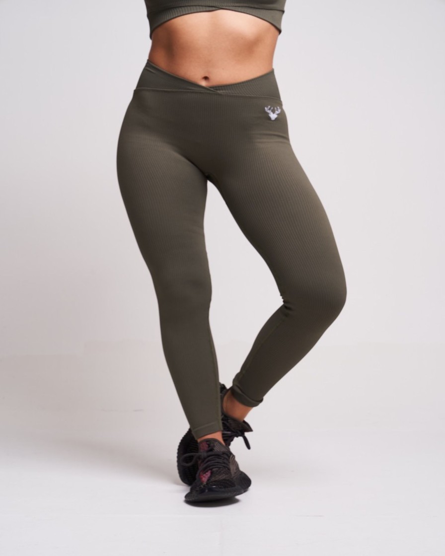 Women twill active Active Bottoms | Twill Active - Evlan Recycled Rib Criss Cross Legging - Petrol Light Green