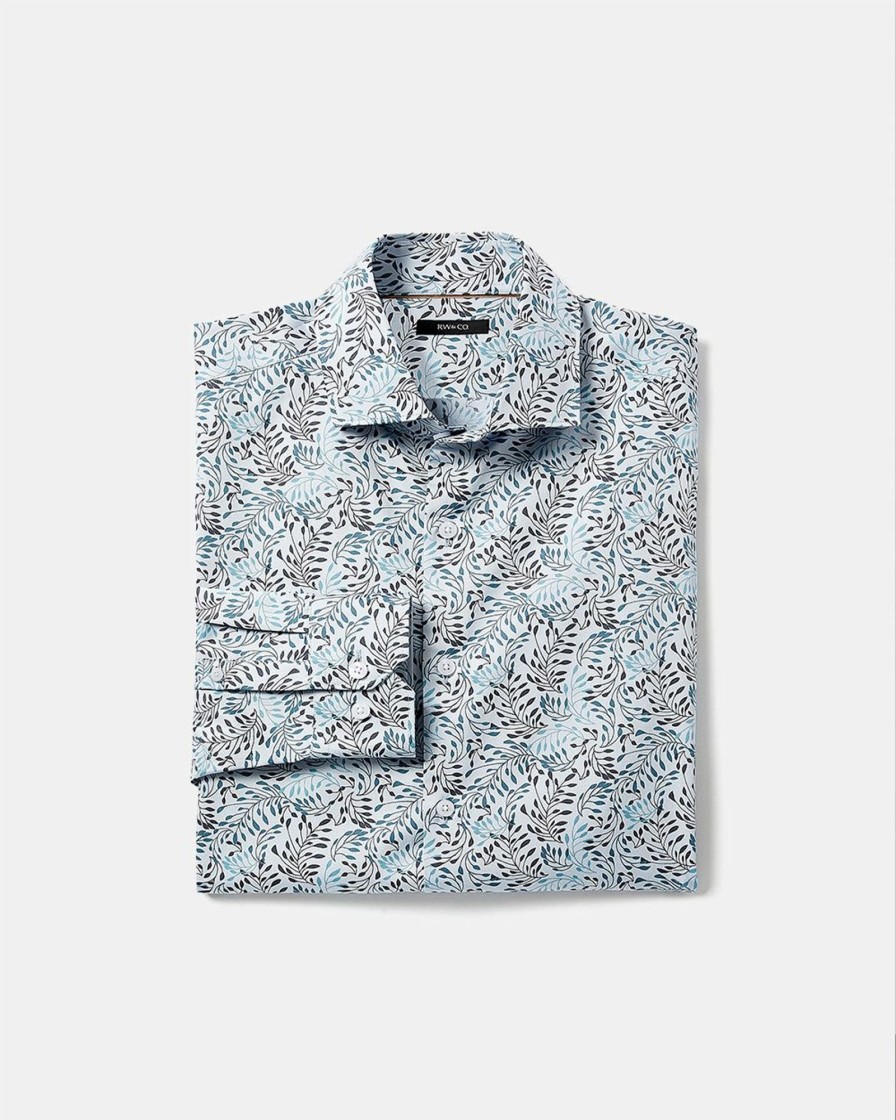 Men r.w. & co. Shirts | Slim-Fit Dress Shirt With Large Foliage Print Xenon Blue