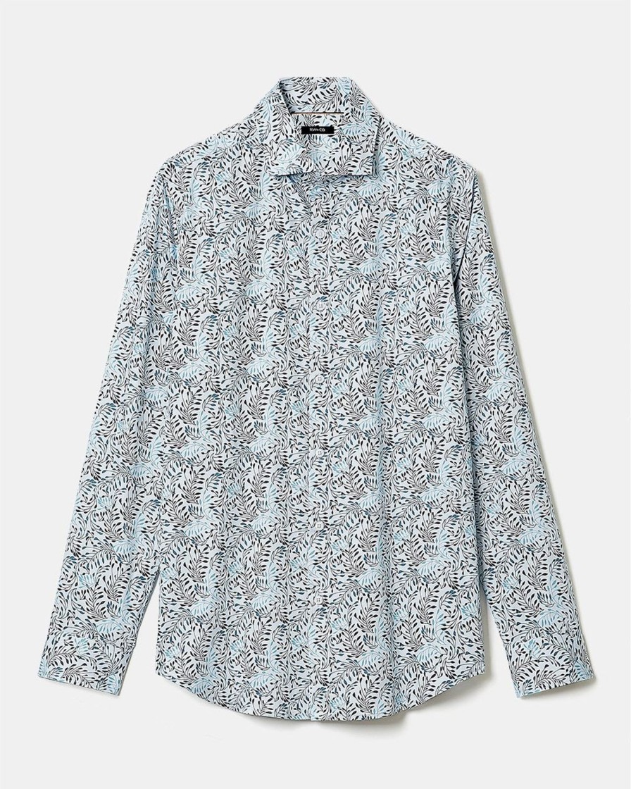 Men r.w. & co. Shirts | Slim-Fit Dress Shirt With Large Foliage Print Xenon Blue