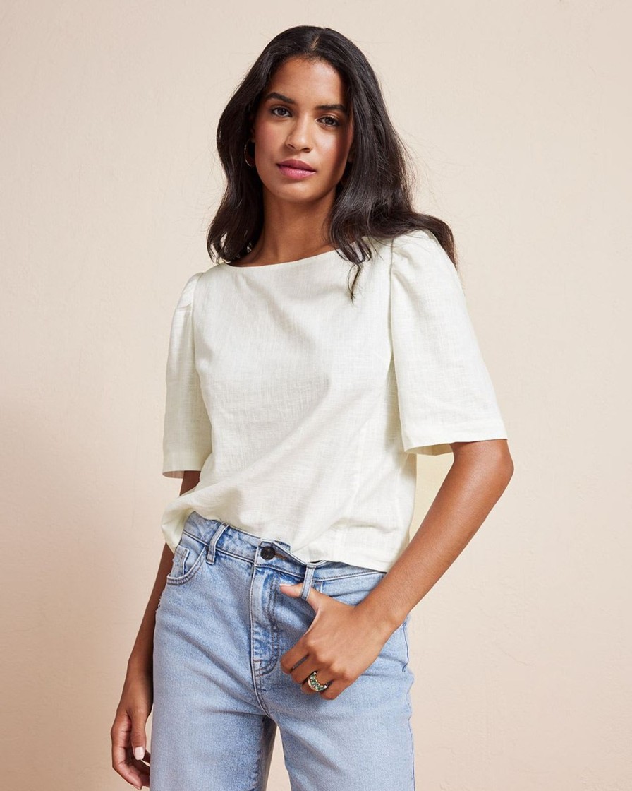 Women r.w. & co. Tops | Short-Sleeve Popover Linen Blouse Snow White