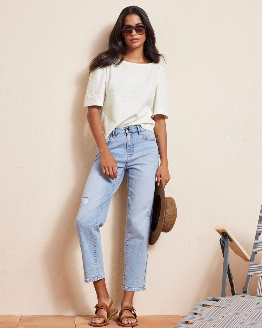 Women r.w. & co. Tops | Short-Sleeve Popover Linen Blouse Snow White