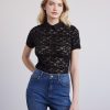 Women r.w. & co. Tops | Short-Sleeve Lace Blouse With Shirt Collar Black