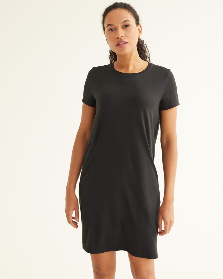 Women hyba Hyba Activewear | Short-Sleeve T-Shirt Dress - Dry Lux Hyba Black