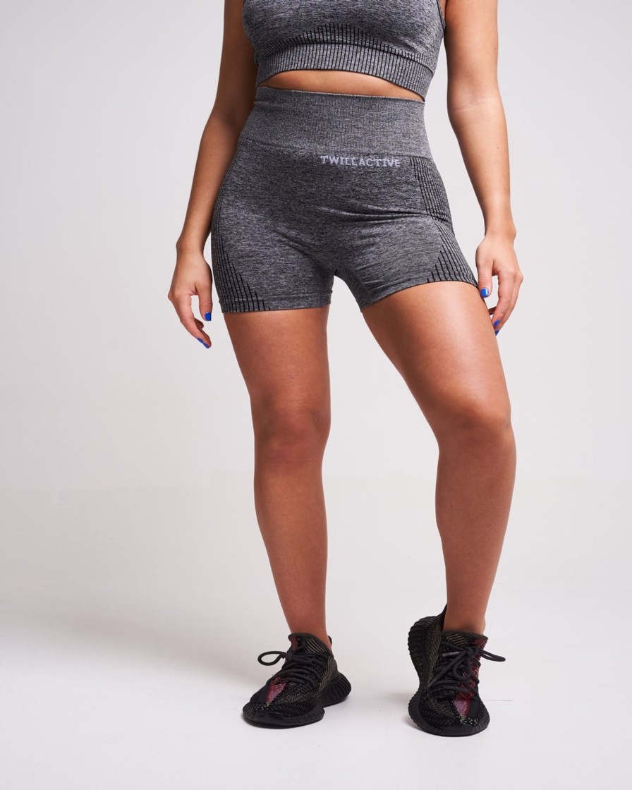 Women twill active Active Bottoms | Twill Active - Prunella Recycled Ruched Bum Shorts - Grey Marl Dark Grey