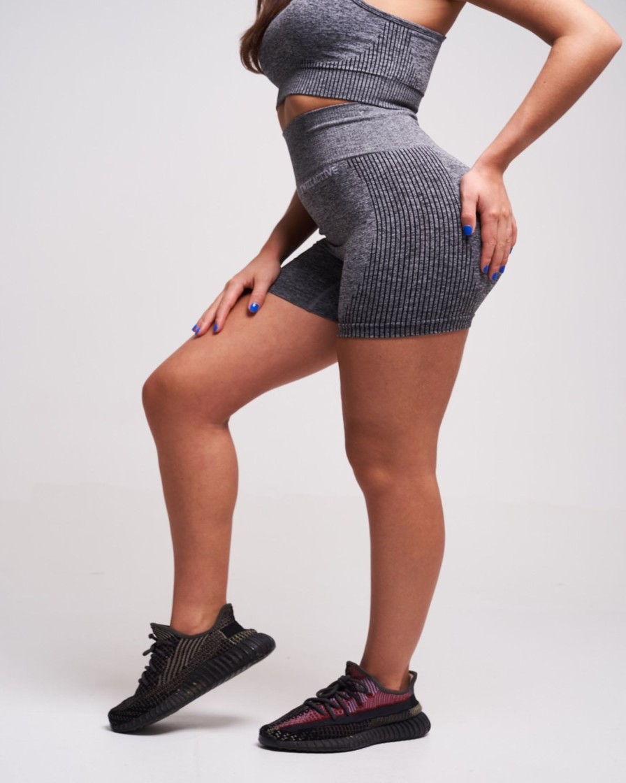 Women twill active Active Bottoms | Twill Active - Prunella Recycled Ruched Bum Shorts - Grey Marl Dark Grey