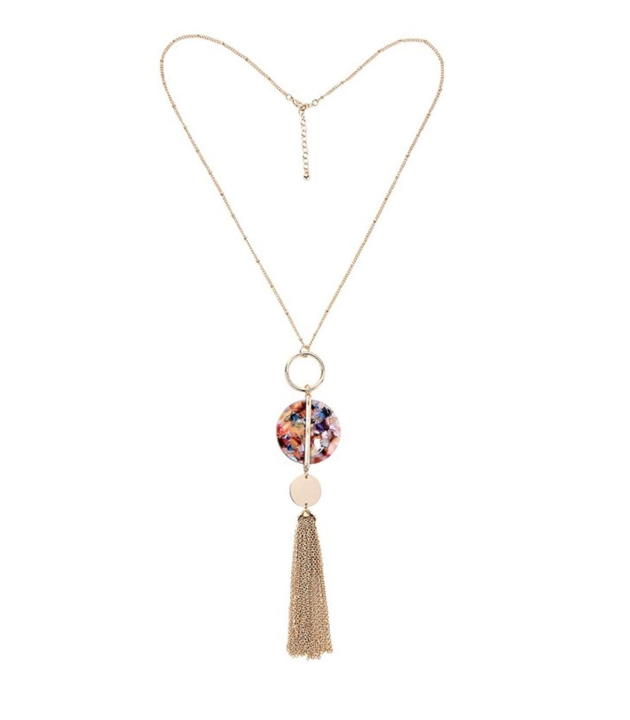 Women don't ask Jewelry | Multi Colored Flake Resin Circle Tassel Pendant Necklace In Gold - Don'T Ask Multicolor