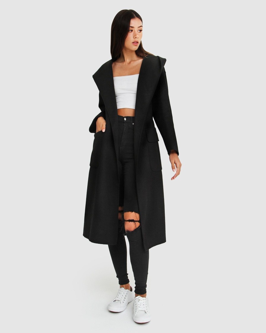 Women belle & bloom Coats & Jackets | Belle & Bloom Runaway Wool Blend Robe Coat Black