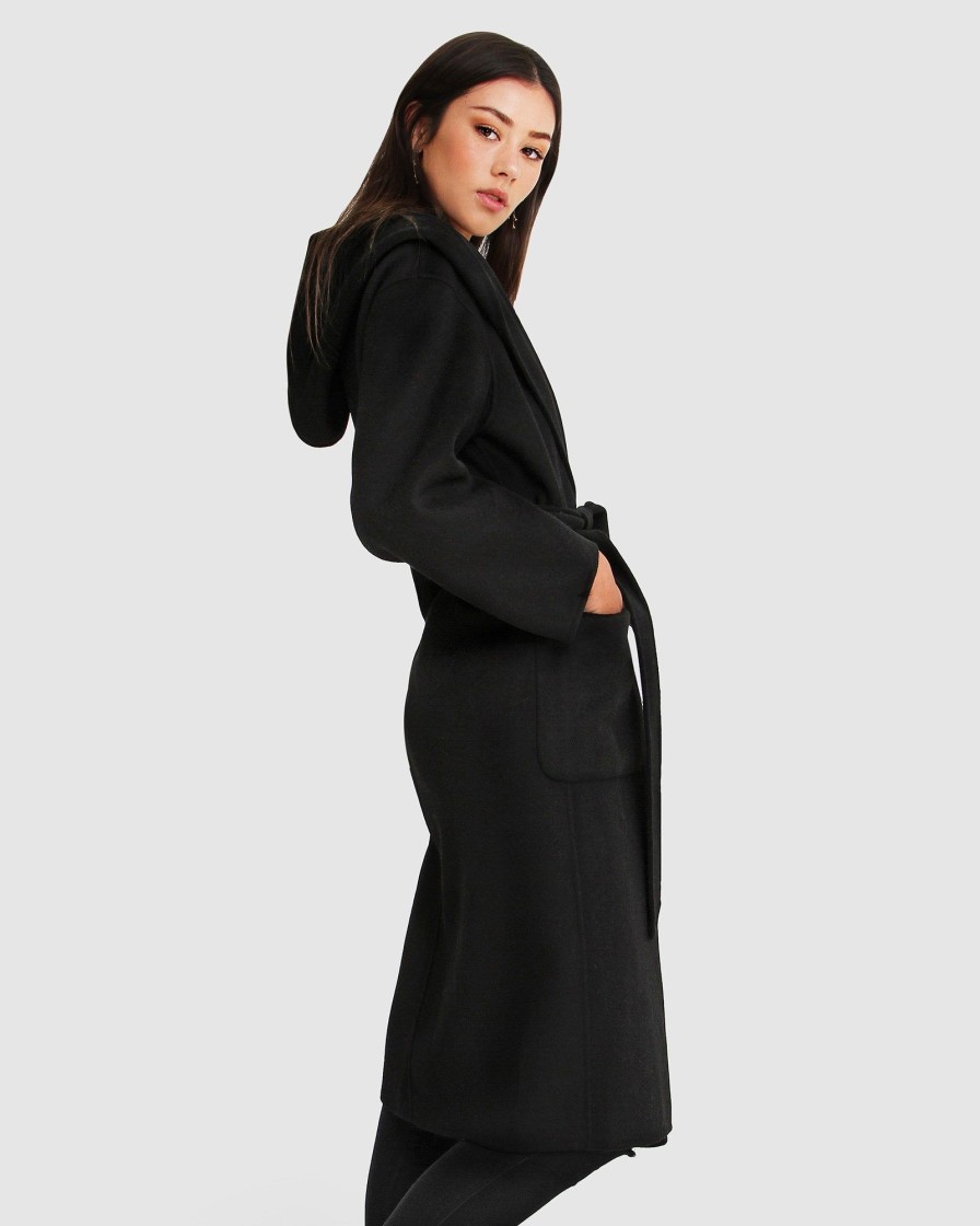 Women belle & bloom Coats & Jackets | Belle & Bloom Runaway Wool Blend Robe Coat Black