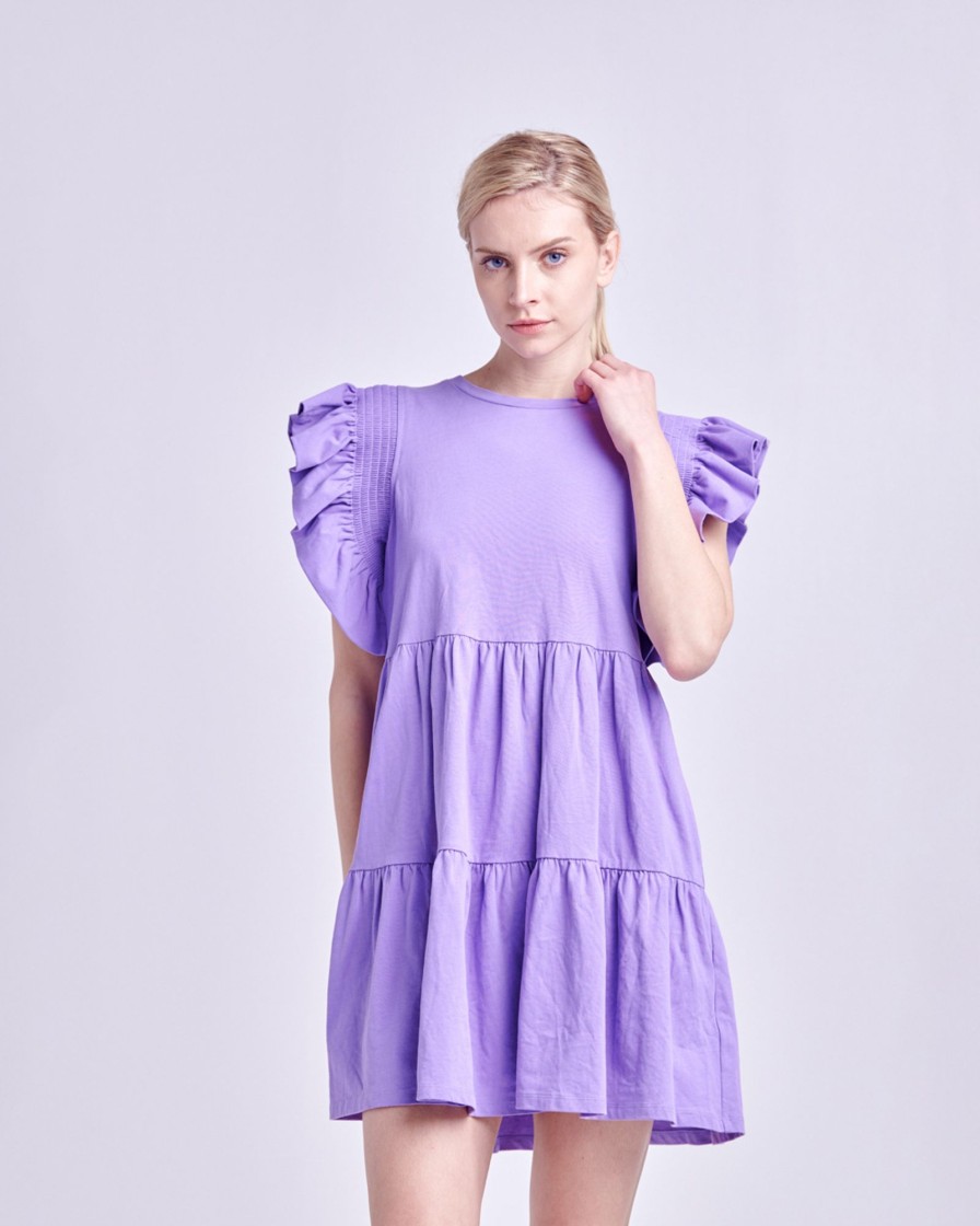 Women english factory Dresses & Jumpsuits | English Factory- Knit Ruffled Mini Dress Medium Purple