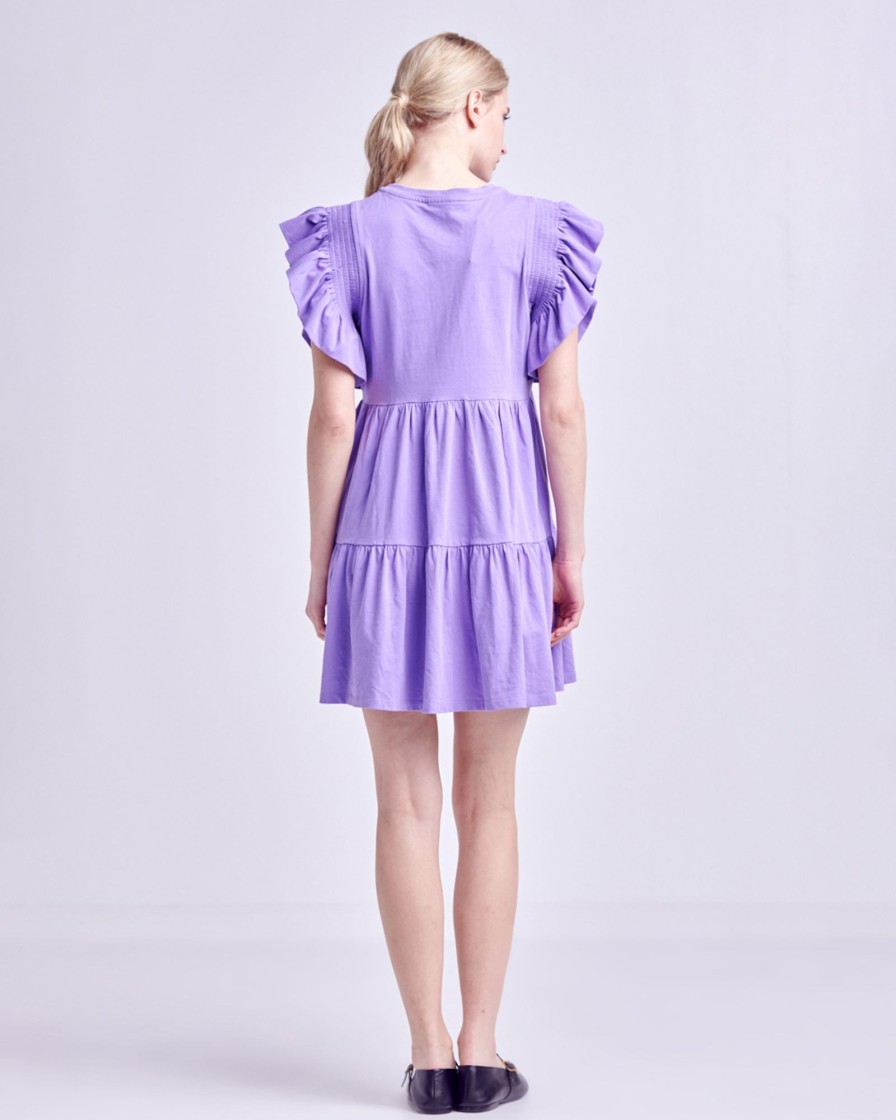 Women english factory Dresses & Jumpsuits | English Factory- Knit Ruffled Mini Dress Medium Purple