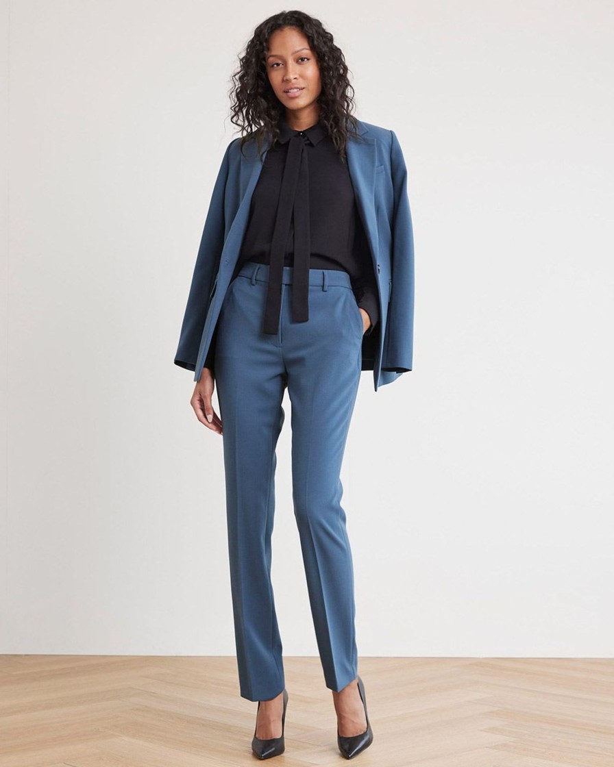 Women r.w. & co. Suits | High-Rise Slim-Leg Blue Pant Bering Sea