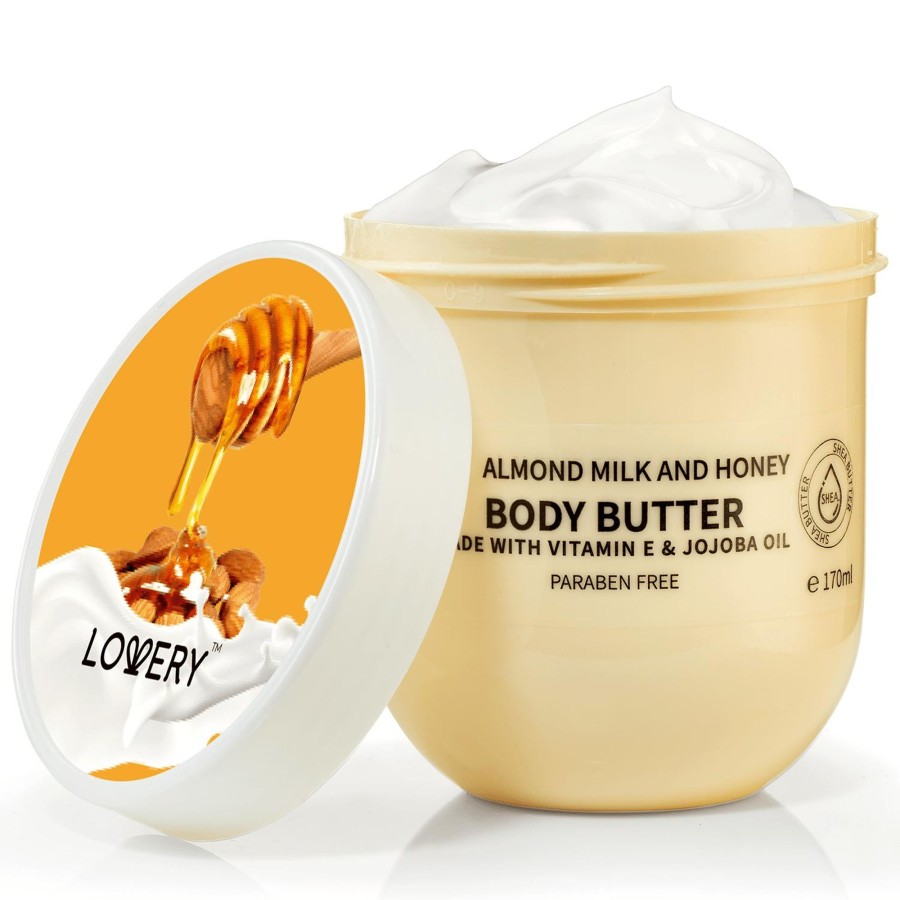 Women lovery | Lovery Almond Milk & Honey Body Butter - Ultra Hydrating Shea Butter Cream Light Beige