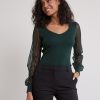 Women r.w. & co. Tops | Long-Puffy-Sleeve Sweater With Sweetheart Neckline Scarab