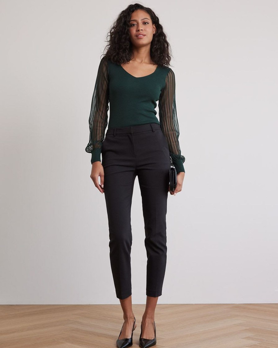 Women r.w. & co. Tops | Long-Puffy-Sleeve Sweater With Sweetheart Neckline Scarab