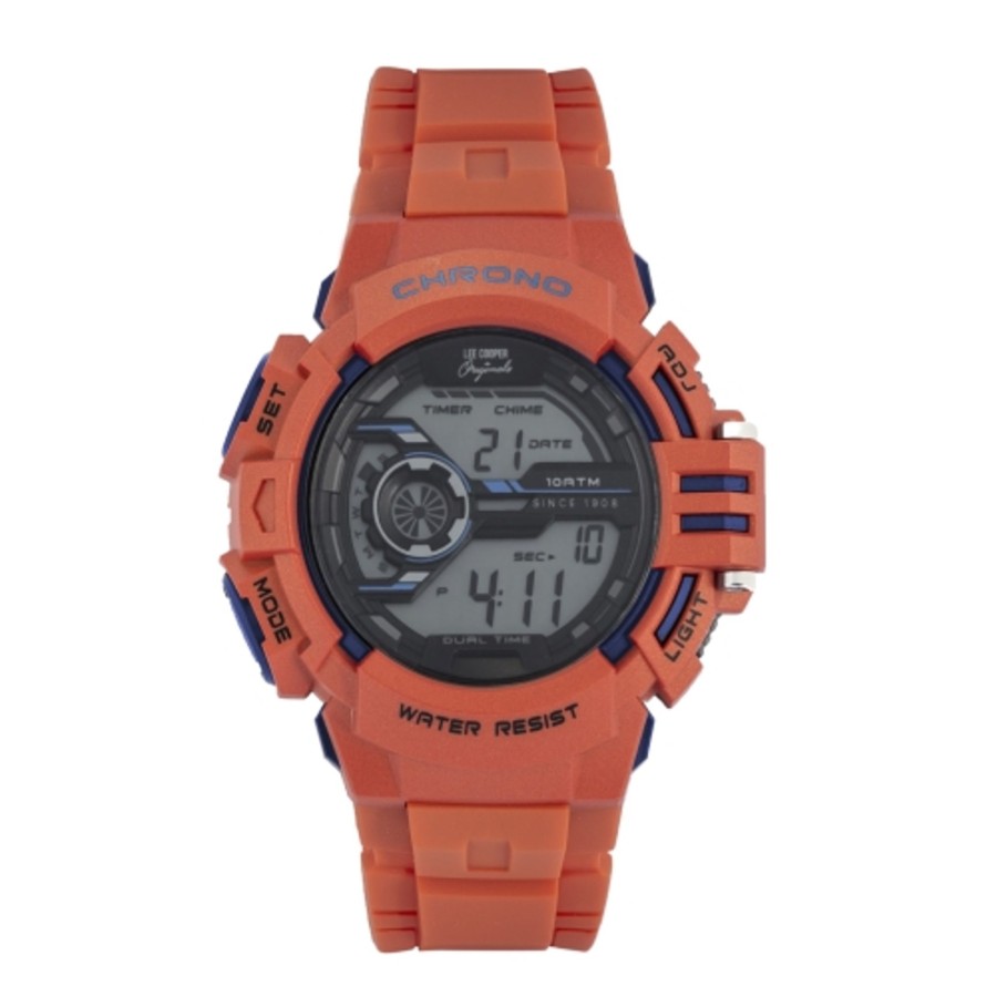 Men lee cooper Watches | Lee Cooper-Digital Black 46Mm Watch W/Lcd Display Dial Dark Orange