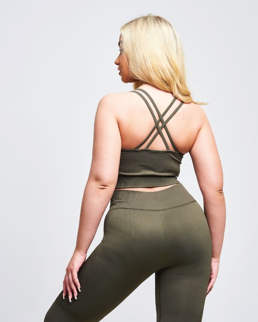 Women twill active Active Tops | Twill Active - Moire Recycled Strappy Sports Bra - Petrol Light Green