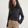 Women r.w. & co. Blouses & Shirts | Long-Sleeve Buttoned-Down Poplin Blouse Black