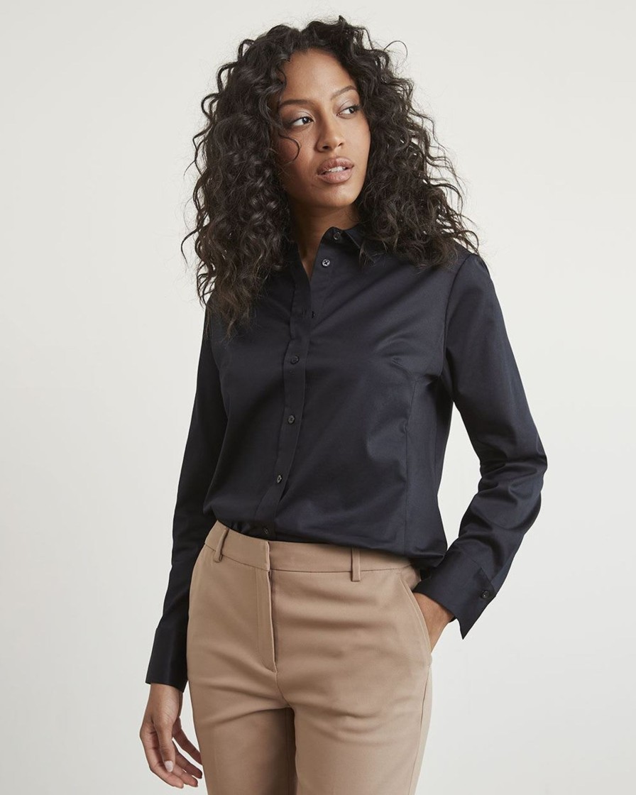 Women r.w. & co. Blouses & Shirts | Long-Sleeve Buttoned-Down Poplin Blouse Black