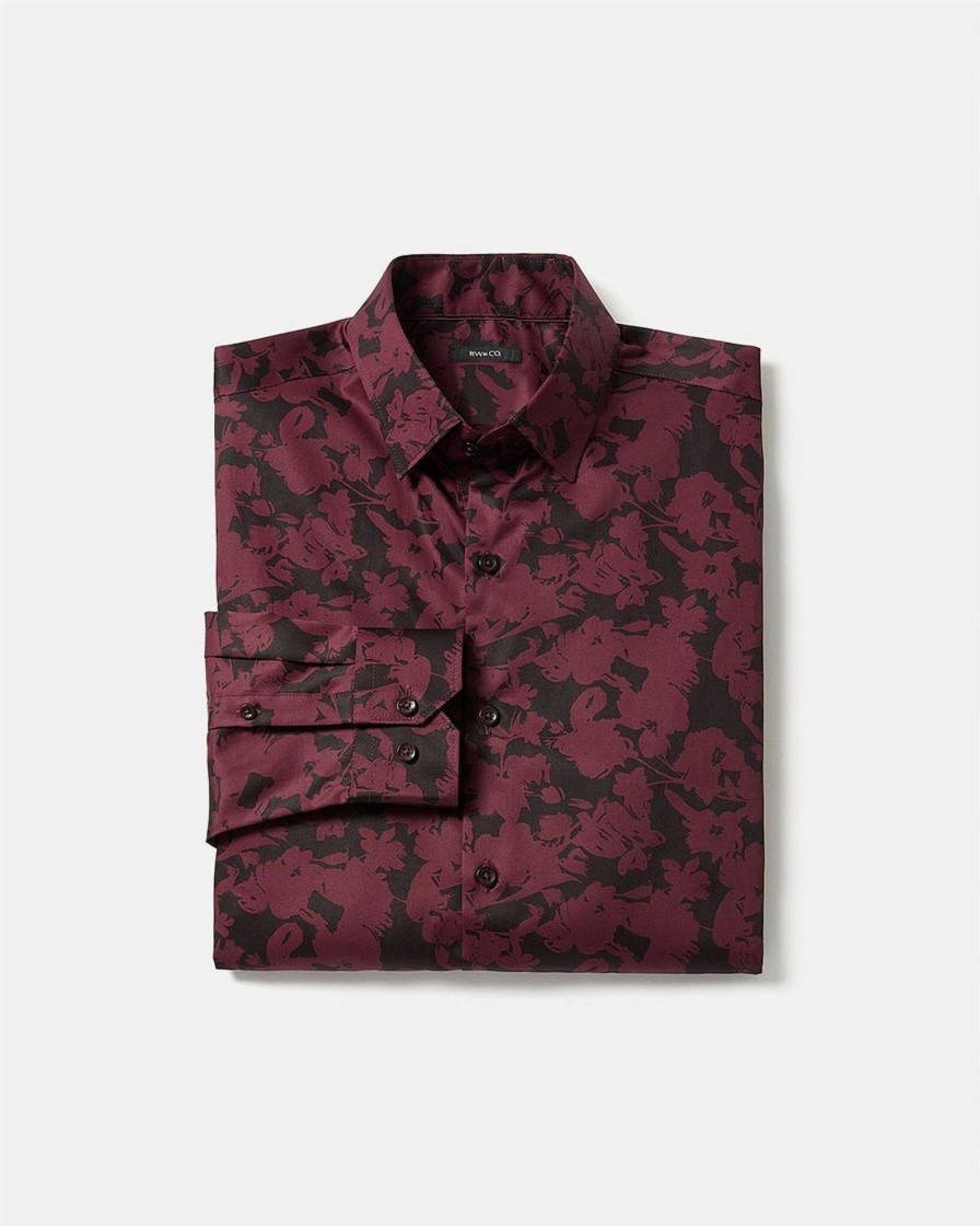 Men r.w. & co. Shirts | Tailored-Fit Dress Shirt With Bold Floral Pattern Black