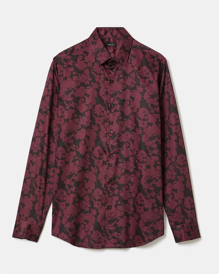 Men r.w. & co. Shirts | Tailored-Fit Dress Shirt With Bold Floral Pattern Black