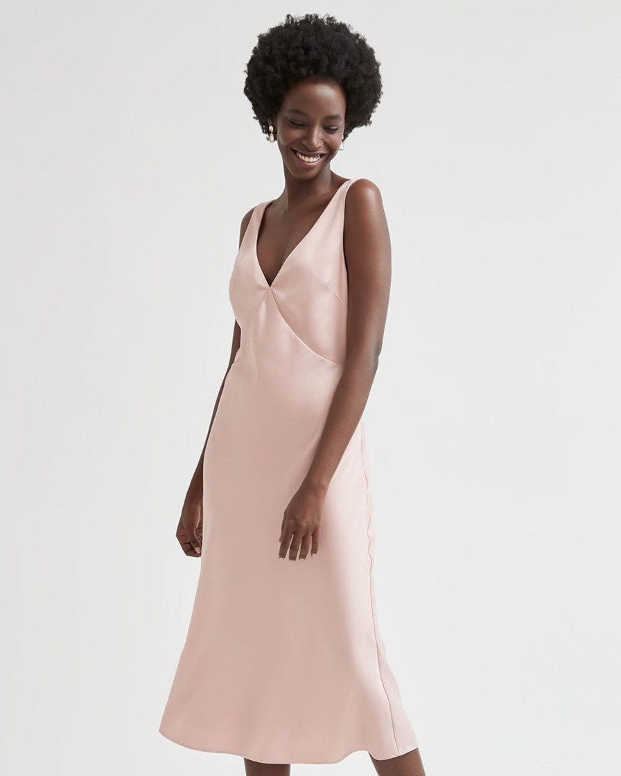 Women r.w. & co. Dresses & Jumpsuits | Satin A-Line Cocktail Dress With V Neckline Misty Rose