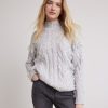 Women r.w. & co. Sweaters & Cardigans | Long-Sleeve Mock-Neck Sweater With Cable Stitches Light Grey Mix