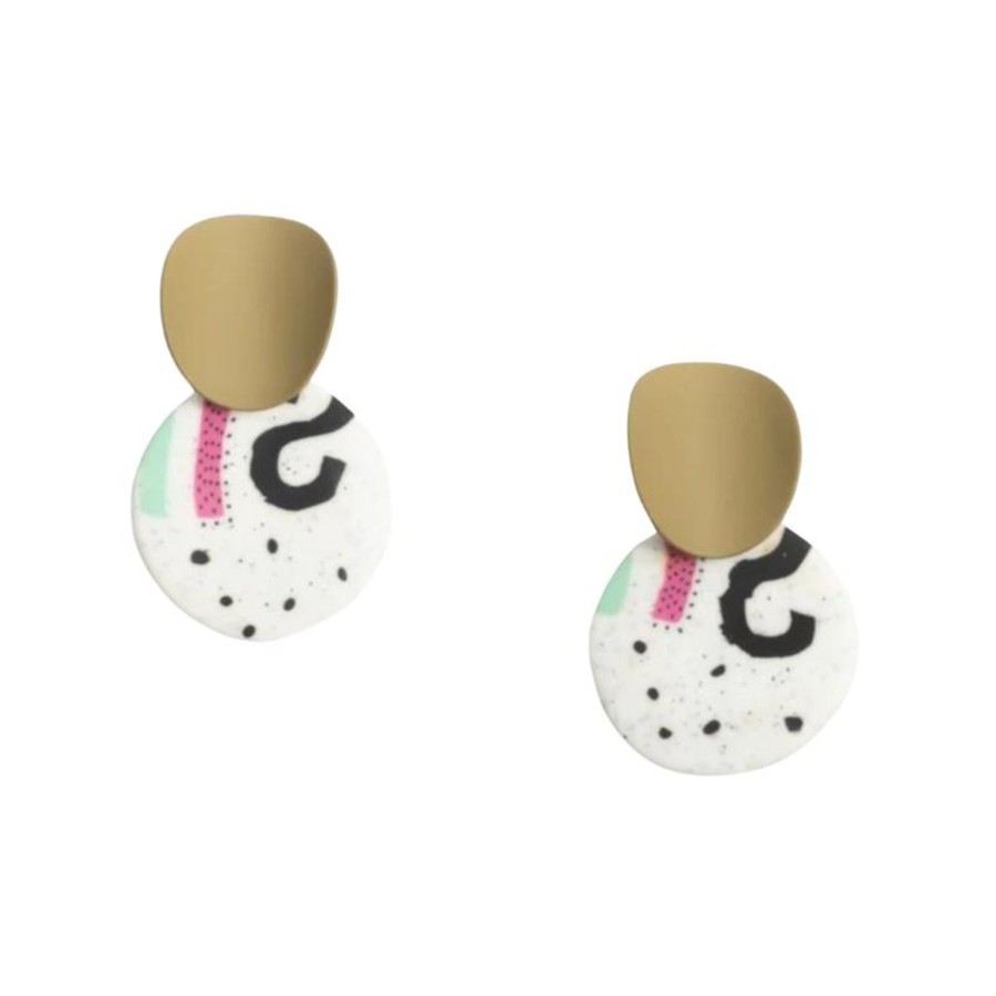 Women don't ask Jewelry | Gold & White Multi Colored Abstract Clay Stud Earrings - Don'T Ask Multicolor