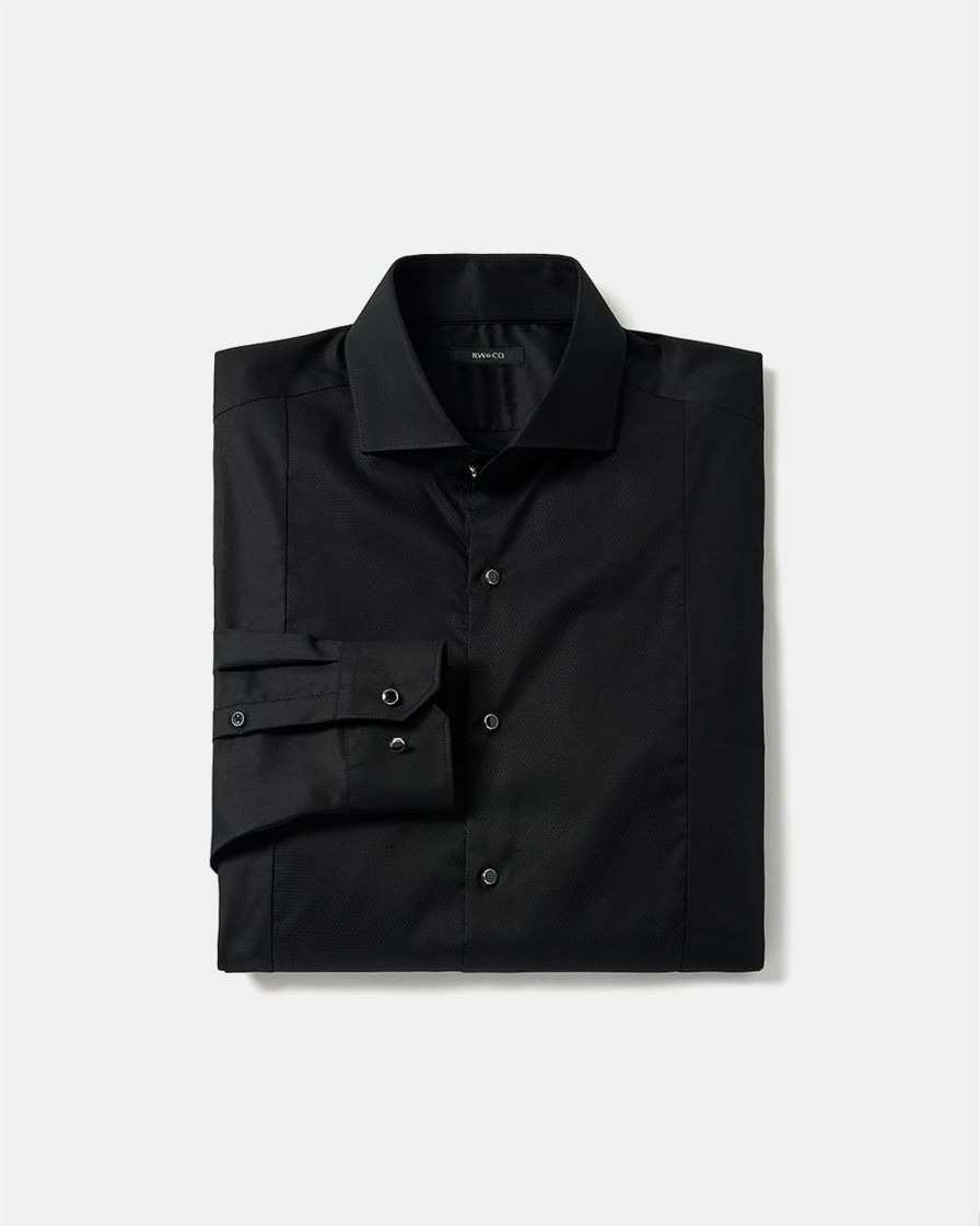 Men r.w. & co. Shirts | Tailored-Fit Solid Mixed-Media Dress Shirt Black