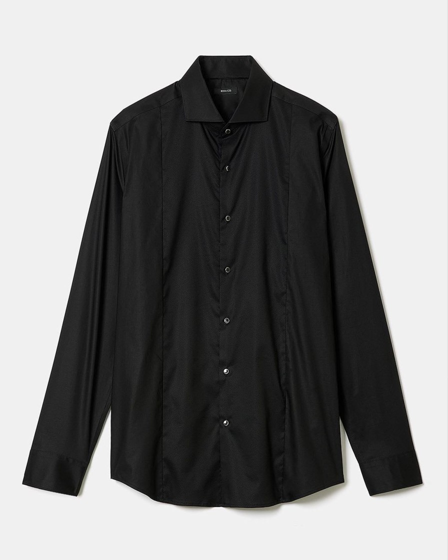 Men r.w. & co. Shirts | Tailored-Fit Solid Mixed-Media Dress Shirt Black