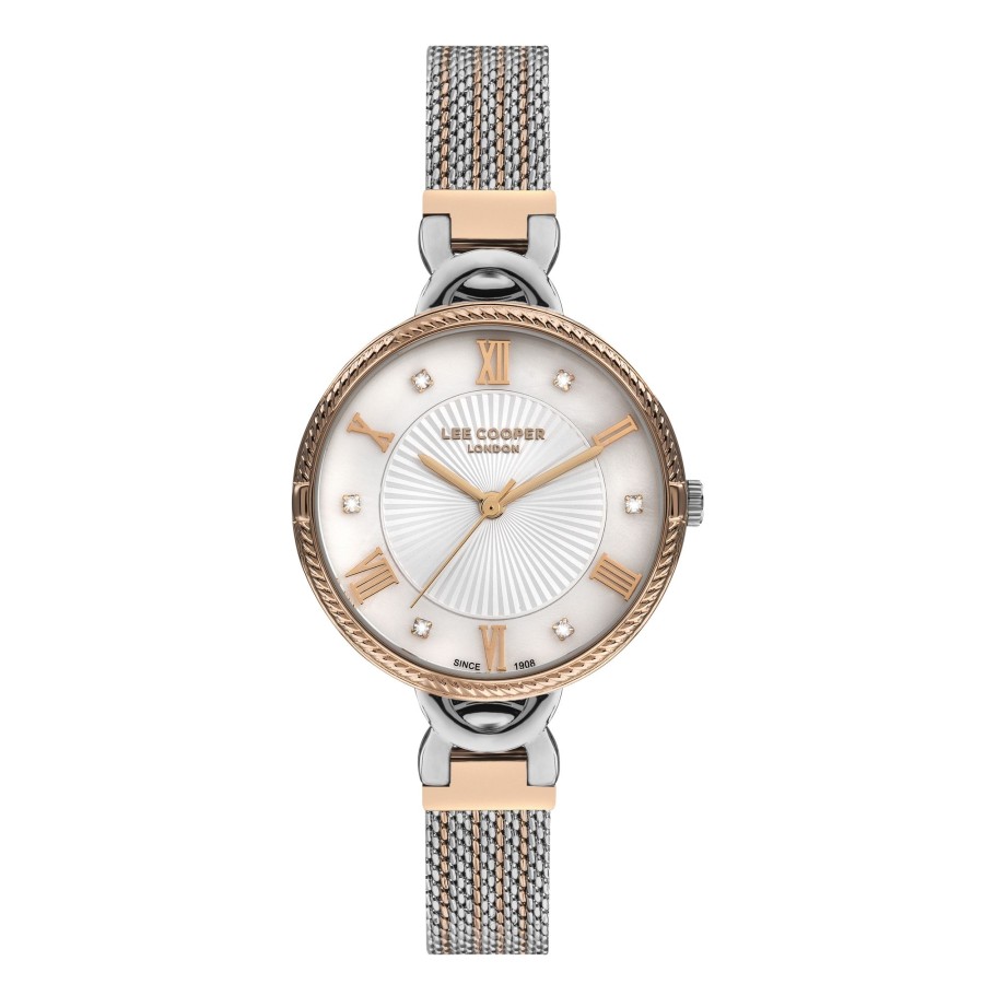 Women lee cooper Watches | Lee Cooper-Women'S Silver 34Mm Watch W/White Dial Rose Gold