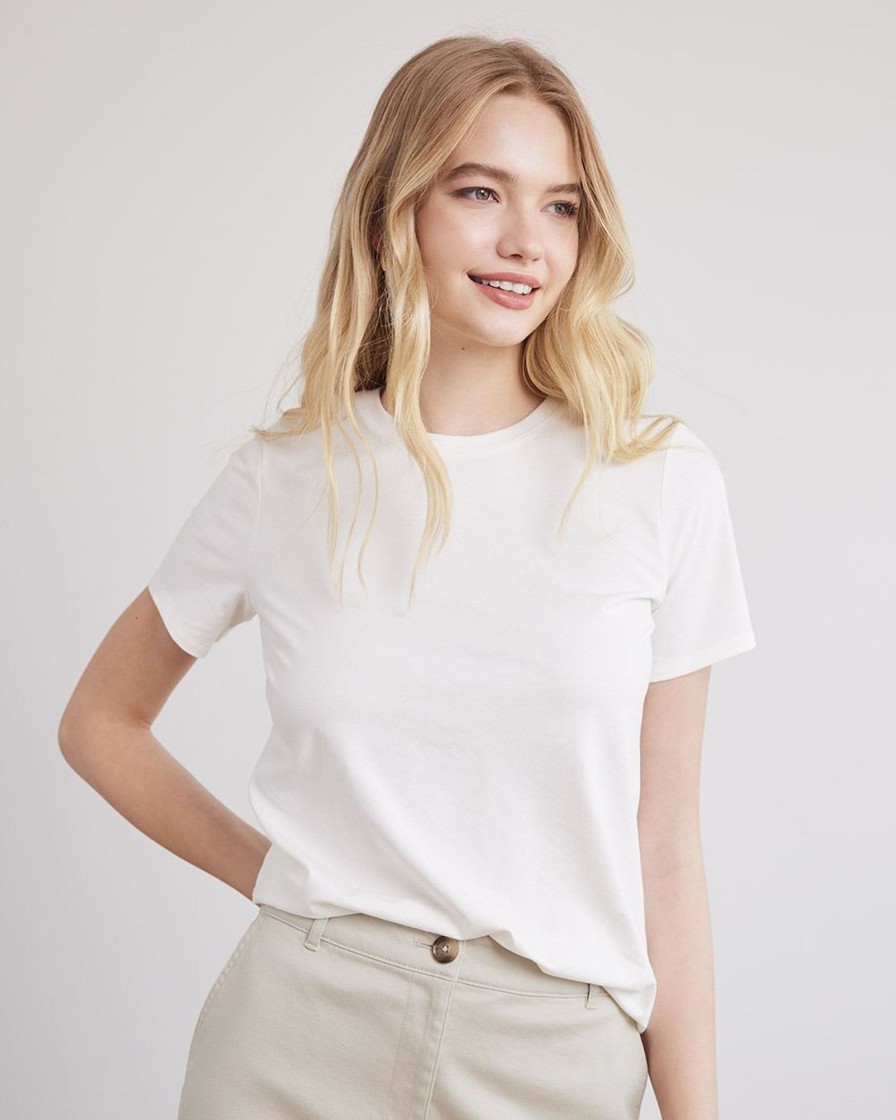 Women r.w. & co. Tops | Short-Sleeve Crew-Neck Classic Cotton Tee Snow White