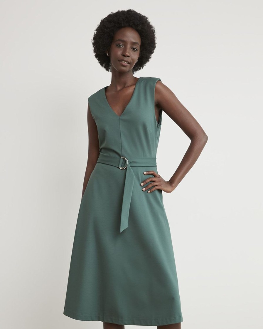 Women r.w. & co. Dresses & Jumpsuits | Sleeveless Fit And Flare Dress With V Neckline Garden Topiary