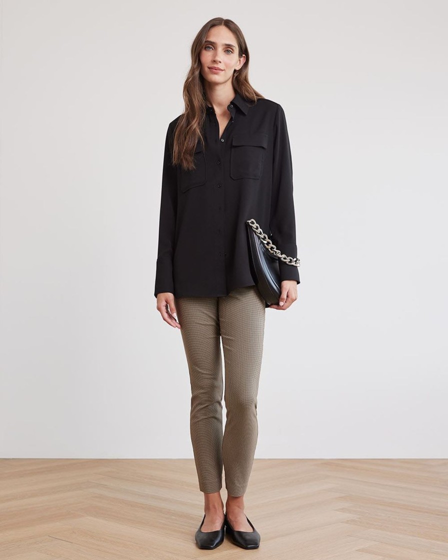 Women r.w. & co. Blouses & Shirts | Long-Sleeve Fluid Twill Buttoned-Down Tunic Black