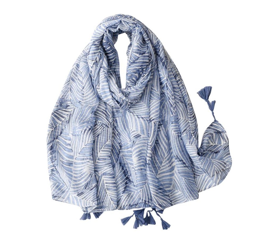 Women don't ask Hats, Gloves, & Scarves | Muted Blue Multi Leaf Scarf - Don'T Ask Medium Blue