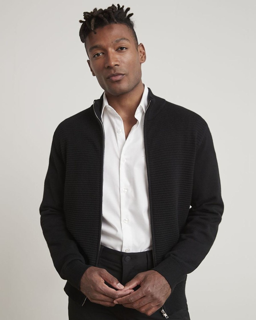 Men r.w. & co. Sweaters & Cardigans | Long-Sleeve Mock-Neck Zipped Cardigan Black