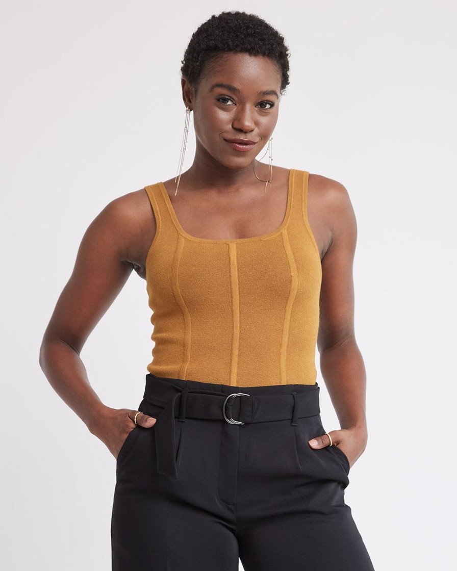 Women r.w. & co. Sweaters & Cardigans | Sleeveless Square-Neck Bodycon Top With Bustier Effect Cathay Spice