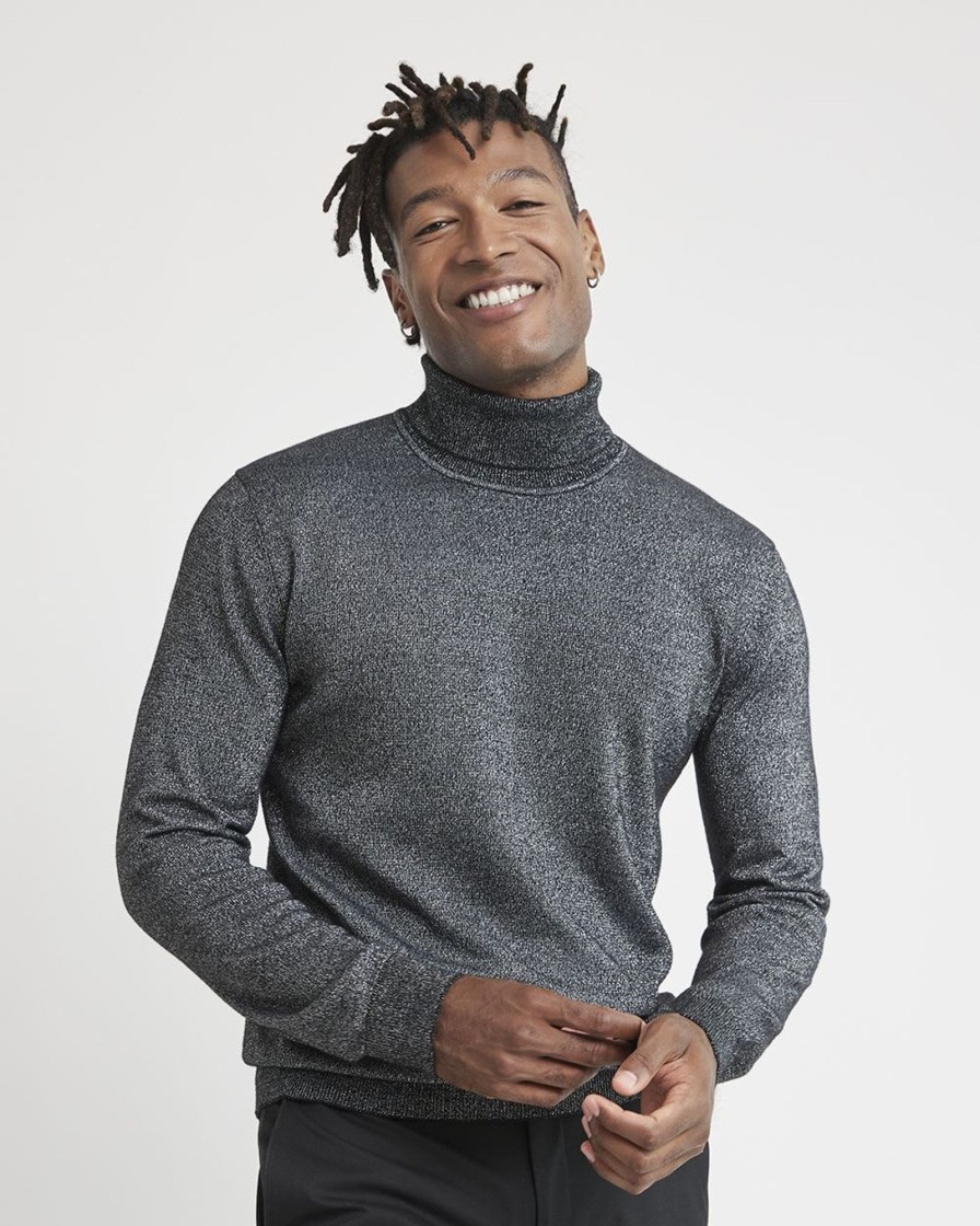 Men r.w. & co. Sweaters & Cardigans | Long-Sleeve Turtleneck Sweater With Metallic Fibres Black