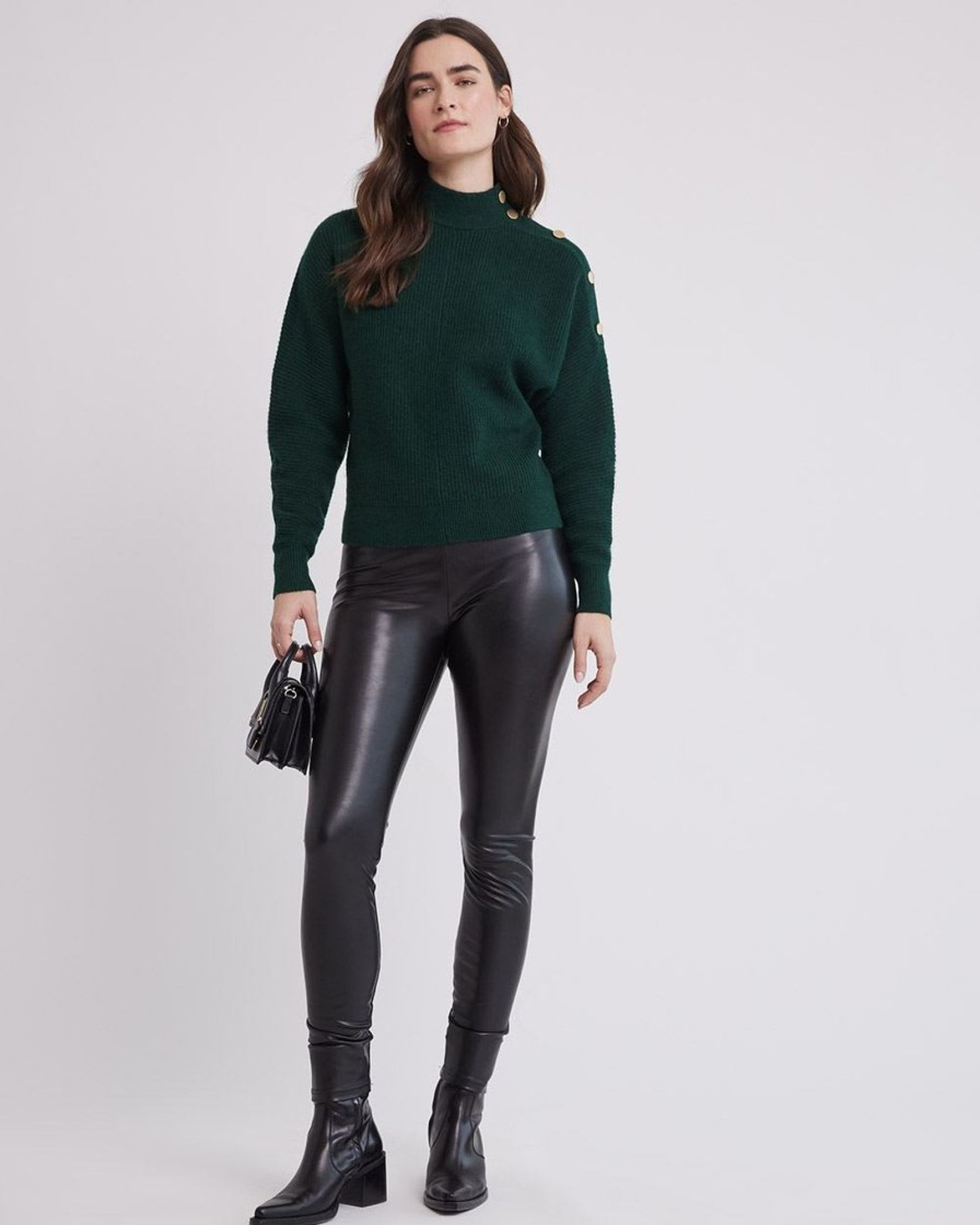 Women r.w. & co. Sweaters & Cardigans | Long-Sleeve Mock-Neck Sweater With Buttons At Shoulder Scarab