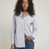 Women r.w. & co. Blouses & Shirts | Long-Sleeve Buttoned-Down Striped Poplin Blouse Grapemist Stripe Multi