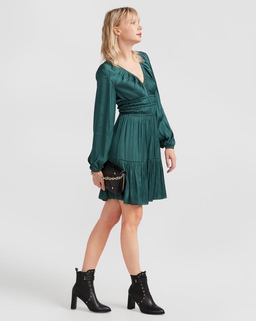 Women belle & bloom Dresses & Jumpsuits | Belle & Bloom Serendipity Long Sleeve Dress Dark Green