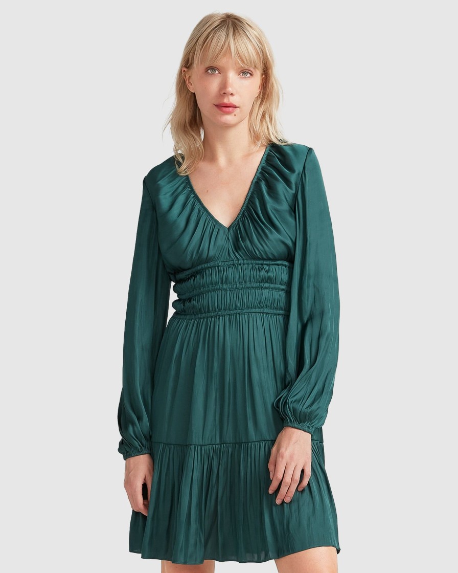 Women belle & bloom Dresses & Jumpsuits | Belle & Bloom Serendipity Long Sleeve Dress Dark Green